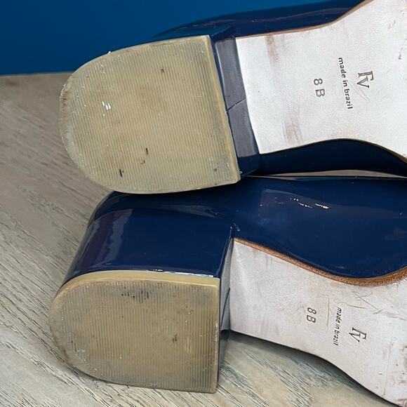 Frances Valentine Twiggy Loafer Navy Patent Leather Square Toe Women’s Size 8 - Picture 10 of 12